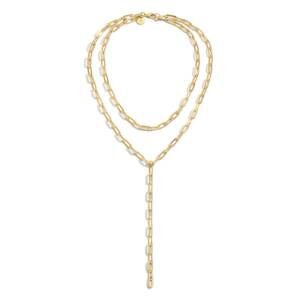 NEW EKLEXIC women's paper clip chain layered lariat necklace in gold